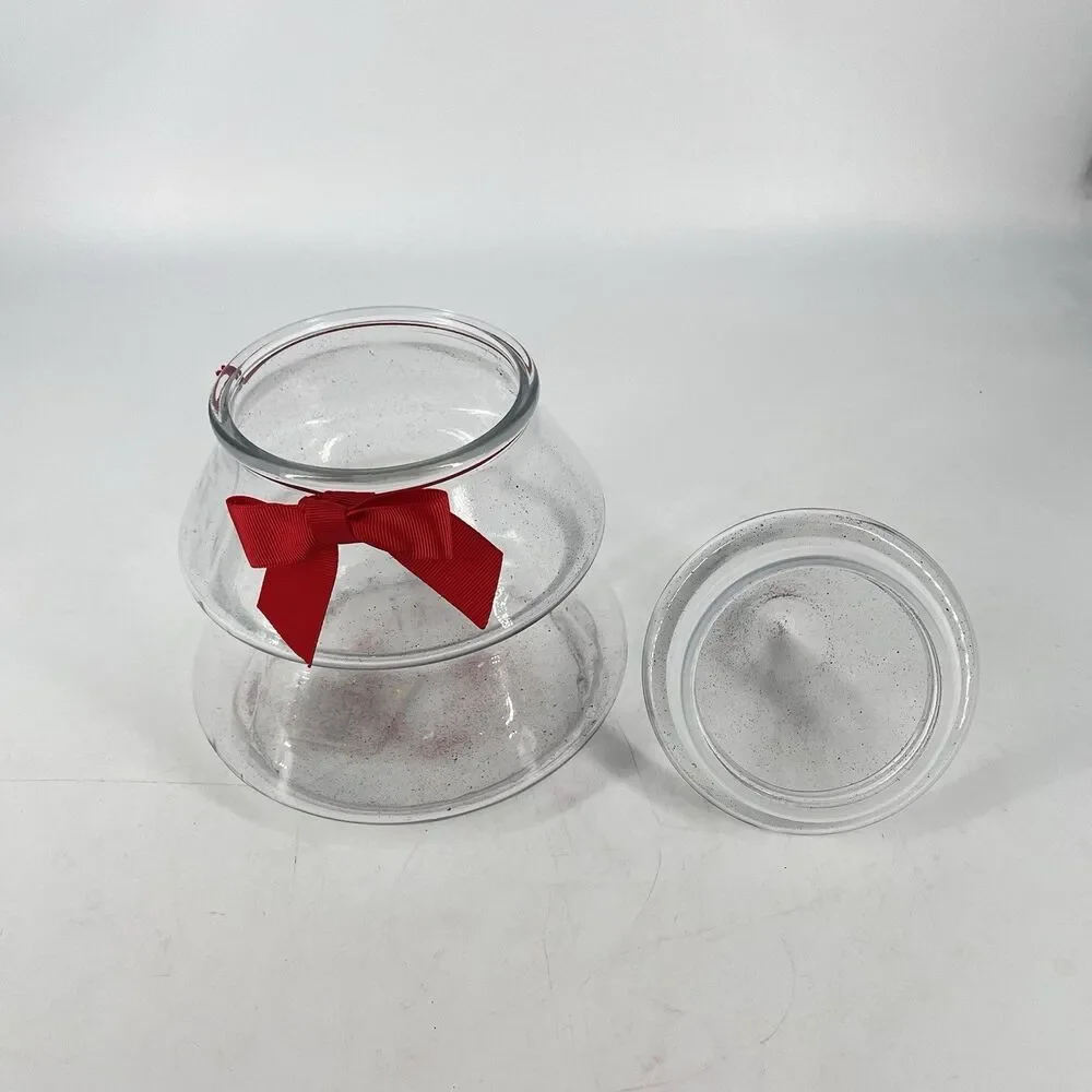 Large Glass Christmas Tree Apothecary Jar Canister w/ Lid 9 1/2” Made in USA